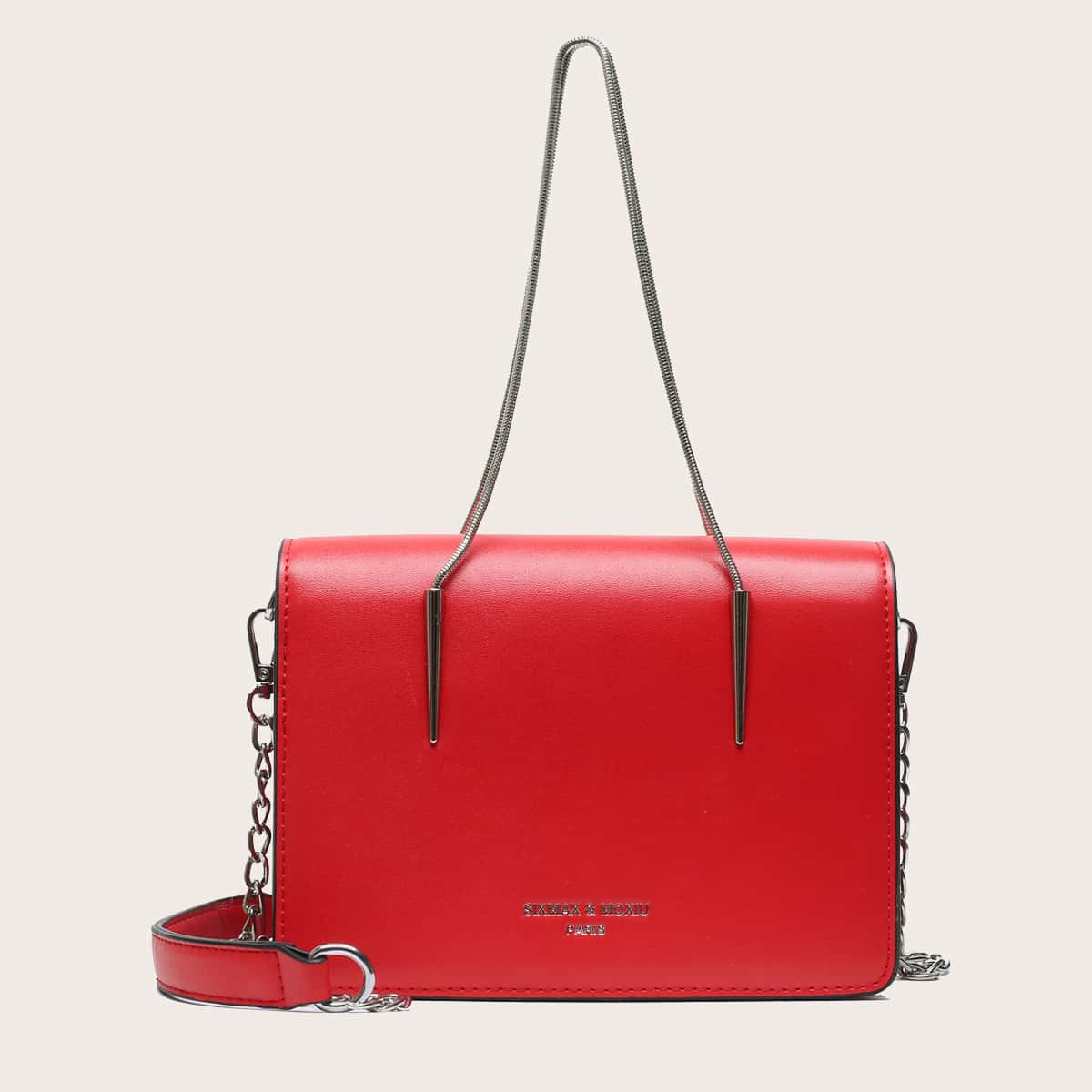 

Metal Letter Decor Flap Tote Bag, Red