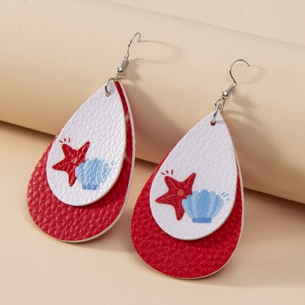 

Star Pattern Water Drop Earrings, Red
