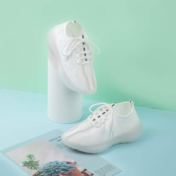 

Lace-up Front Knit Sneakers, White