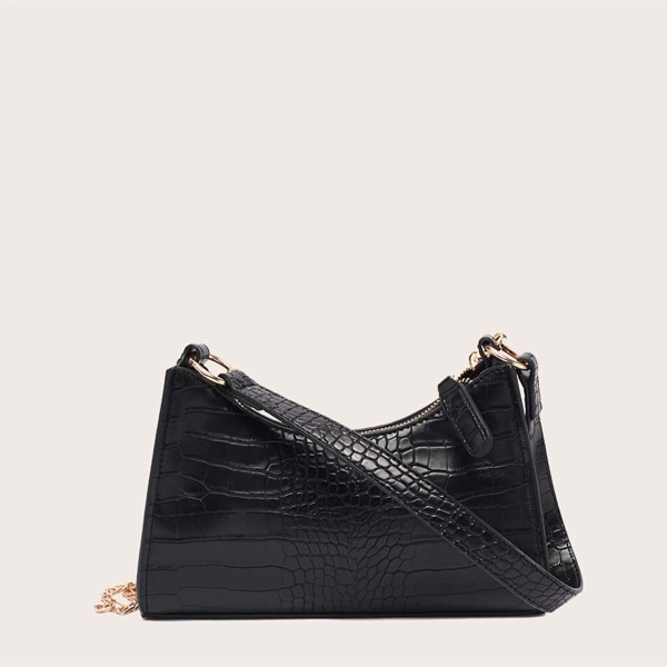 

Croc Embossed Tote Bag, Black