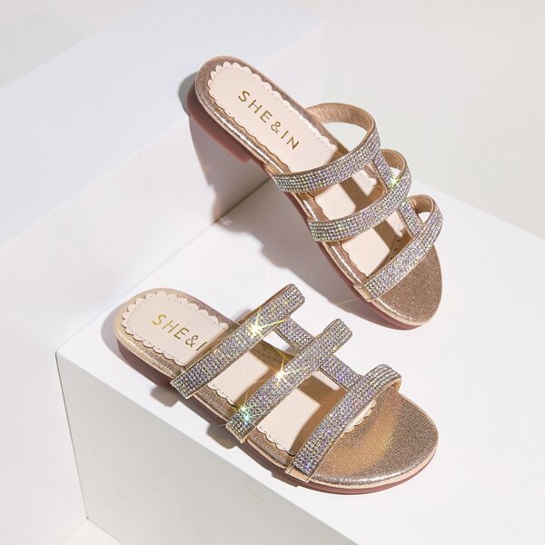 

Toddler Girls Rhinestone Decor Gladiator Sliders, Gold