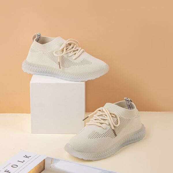 

Lace-up Front Knit Sneakers, Beige
