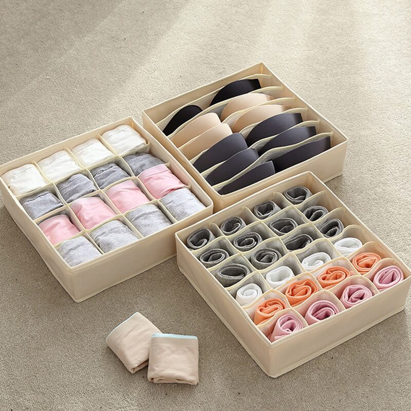 

1pc Foldable Underwear Storage Box, Beige