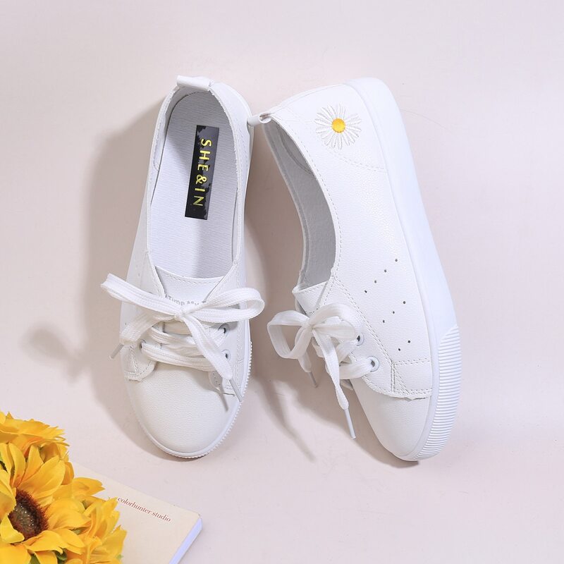 

Flower Embroidered Slip On Sneakers, White