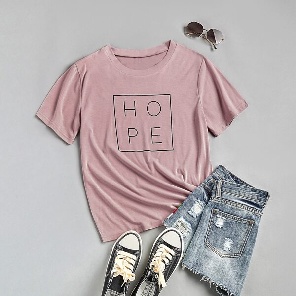 

Letter Graphic Short Sleeve Tee, Dusty pink