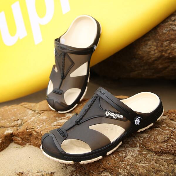 

Men Letter Graphic Cut Out Sandals, Black