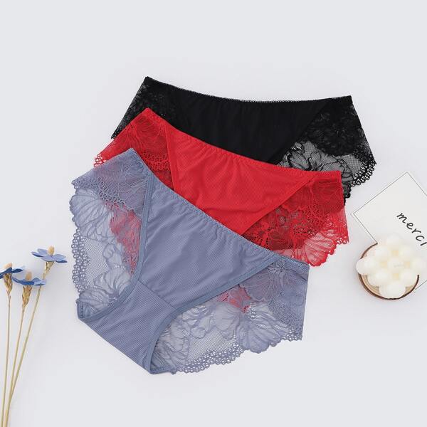 

3pack Floral Lace Panty Set, Multicolor