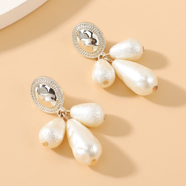 

Faux Pearl Decor Drop Earrings, Gold