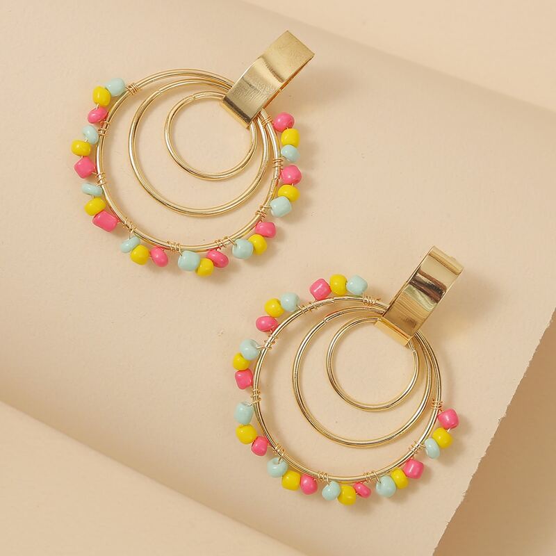 

Colorful Beaded Drop Earrings, Gold