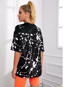 SHEIN Graphic Print Drop Shoulder Splash Tee - Multicolor - View 2