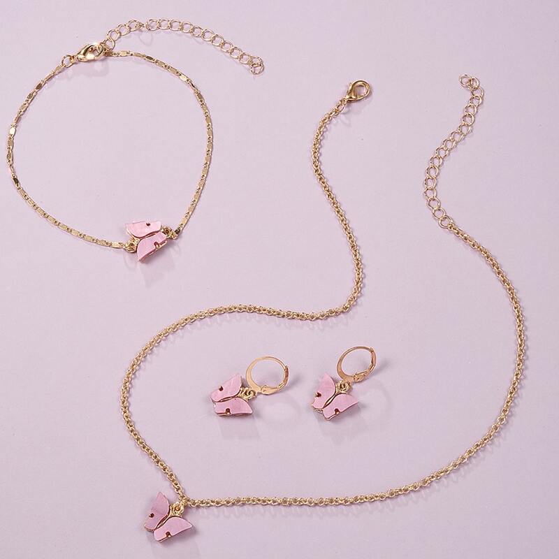 

4pcs Butterfly Decor Jewelry Set, Pink