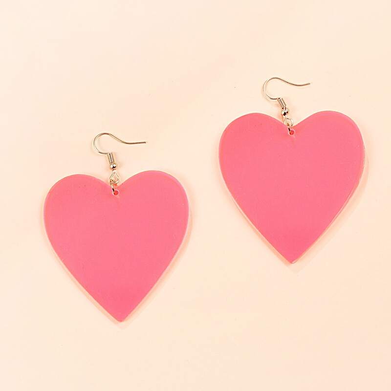

Heart Charm Drop Earrings, Pink