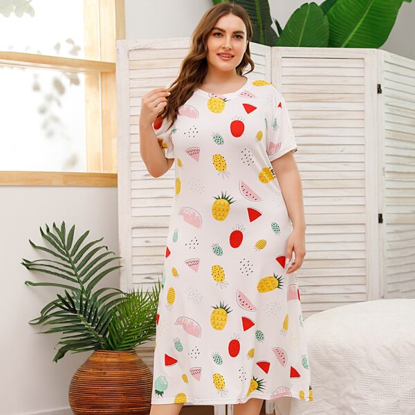 

Plus Fruit Print Night Dress, Multicolor