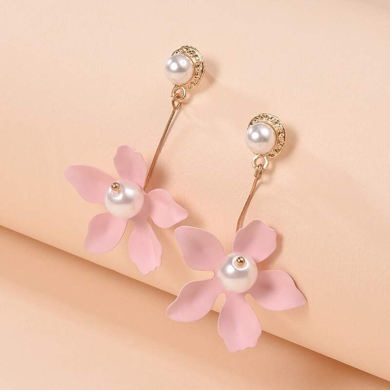 

Floral Charm Drop Earrings, Pink