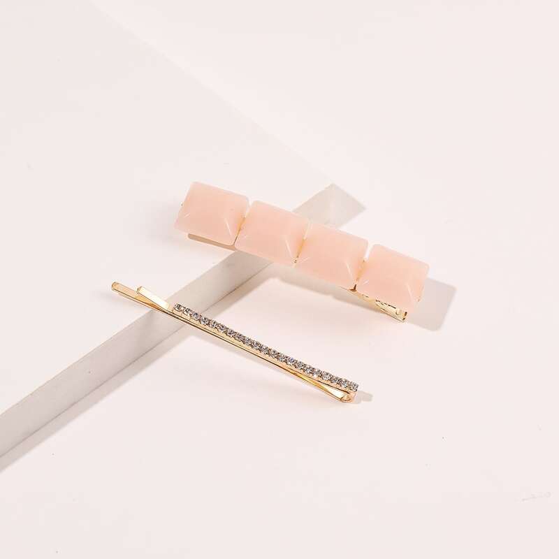 

2pcs Rhinestone Engraved Hair Clip, Apricot