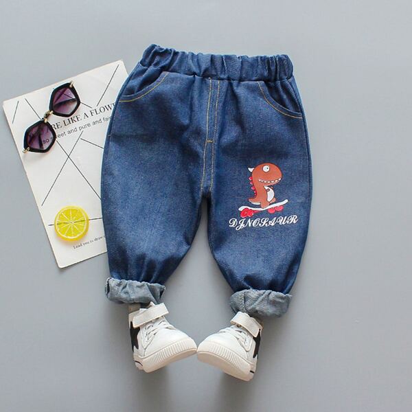 

Toddler Boys Dinosaur & Letter Graphic Jeans, Dark wash