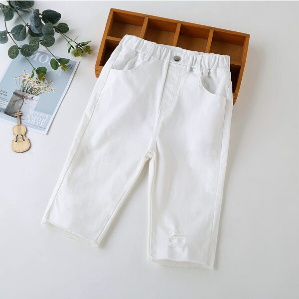 

Toddler Girls Ripped Raw Hem Jeans, White