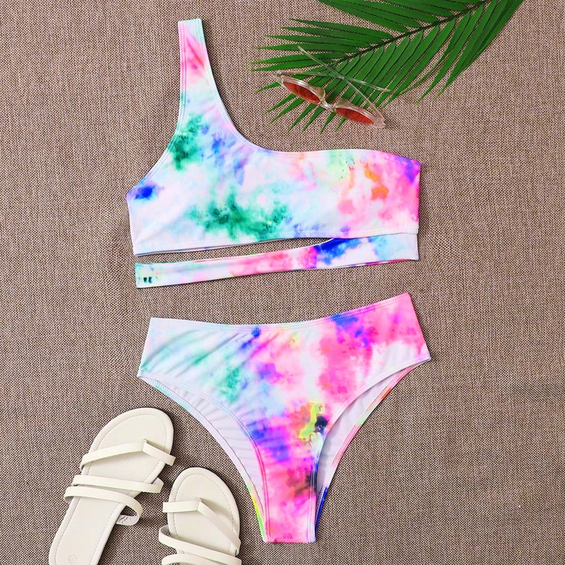 

Tie Dye One Shoulder Bikini Swimsuit, Multicolor