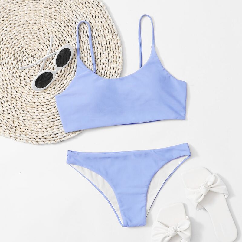 

Adjustable Strap Cheeky Bikini Swimsuit, Baby blue