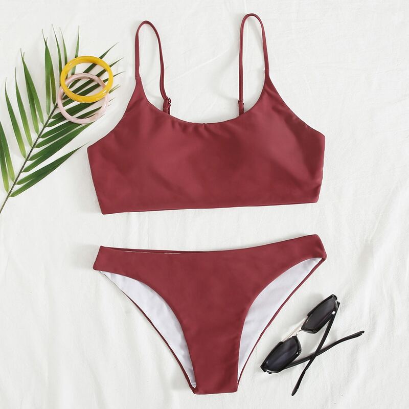 

Adjustable Strap Cheeky Bikini Swimsuit, Redwood