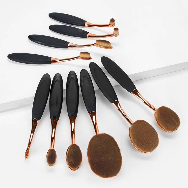 

10pcs Oval Makeup Brush, Black