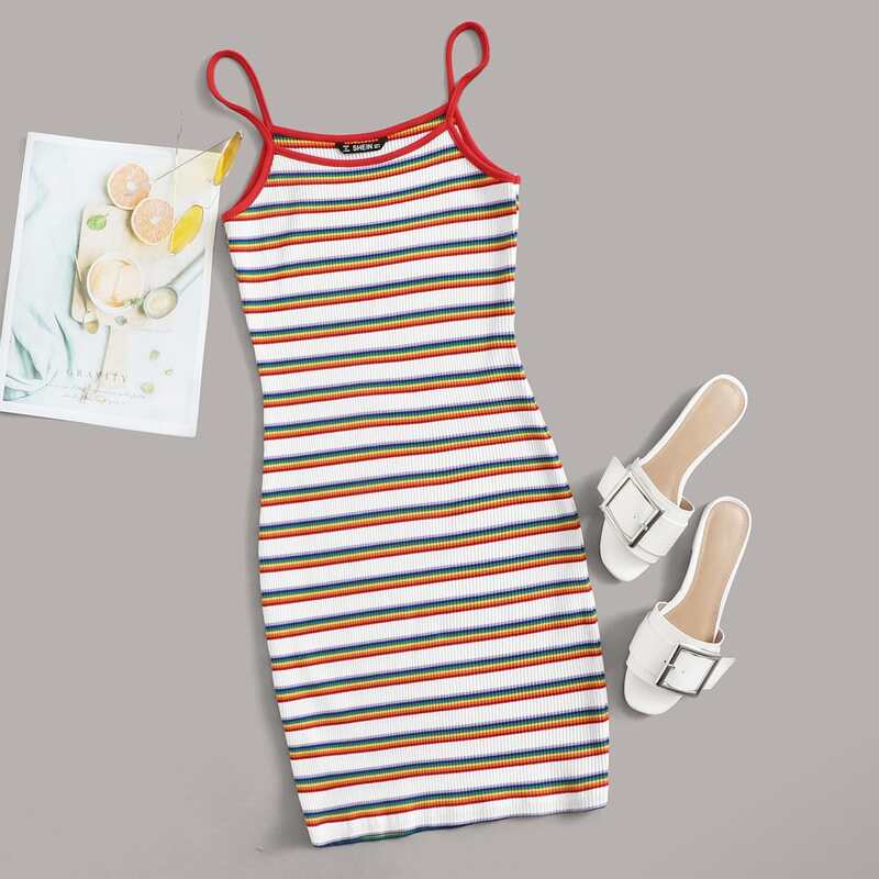 

Rainbow Striped Ribbed Cami Dress, Multicolor