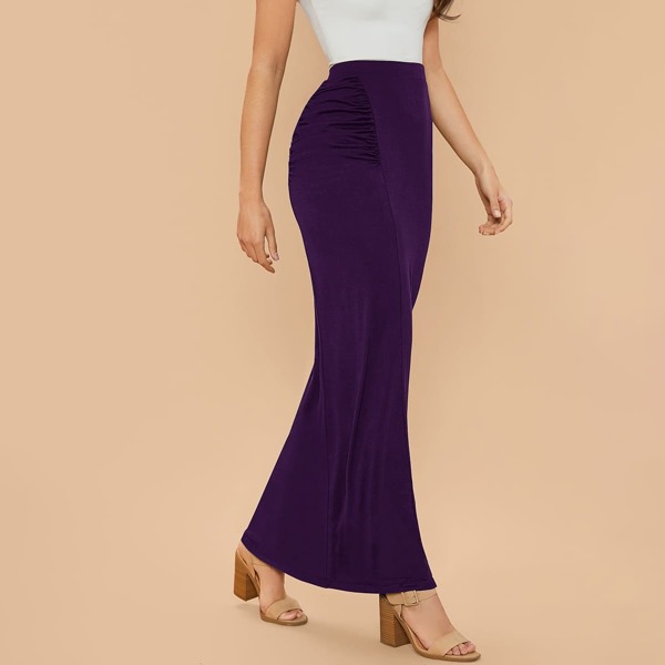 

Ruched Panel Side Skirt, Purple