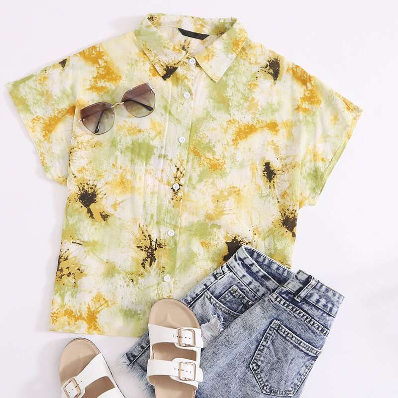 

Button Front Tie Dye Top, Multicolor