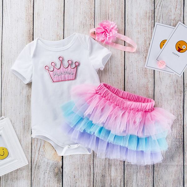 

Baby Girl Letter And Graphic Bodysuit & Layered Tulle Skirt & Headband, Multicolor