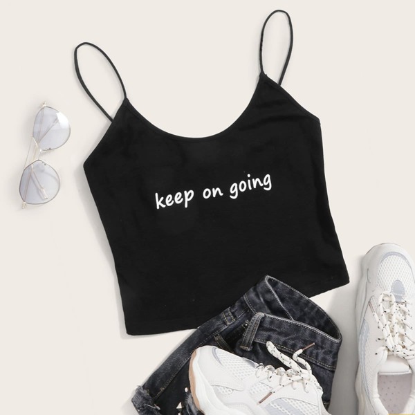 

Slogan Graphic Cami Top, Black