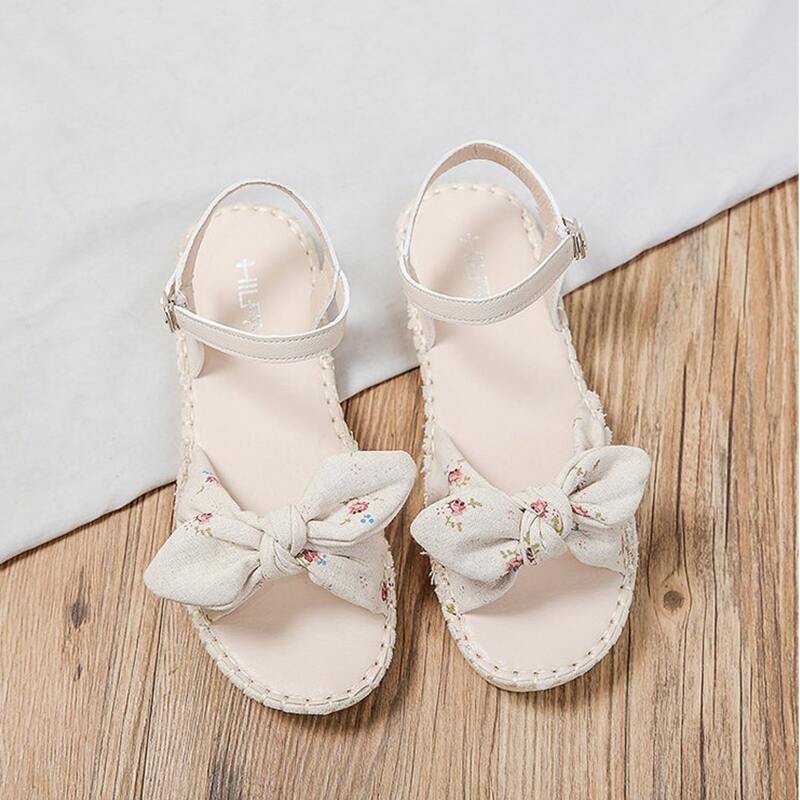 

Floral Bow Tie Sandals, Beige