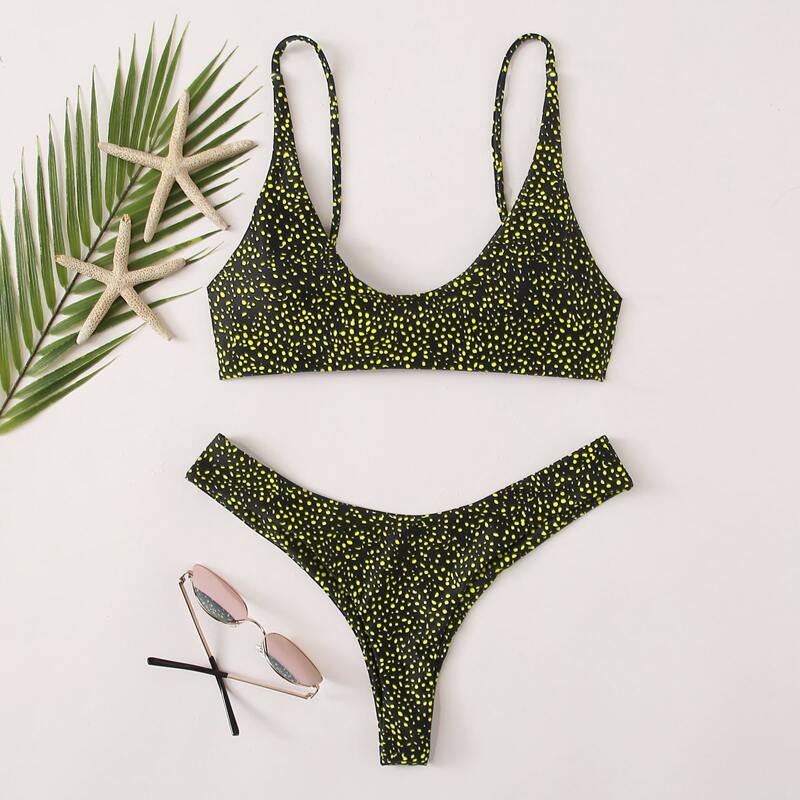 

Dalmatian Tie Back High Leg Bikini Swimsuit, Multicolor
