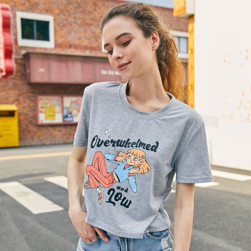 

ROMWE x rvsalochka Figure Graphic Crop Tee, Grey