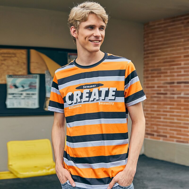 

Guys Letter Graphic Striped Tee, Multicolor