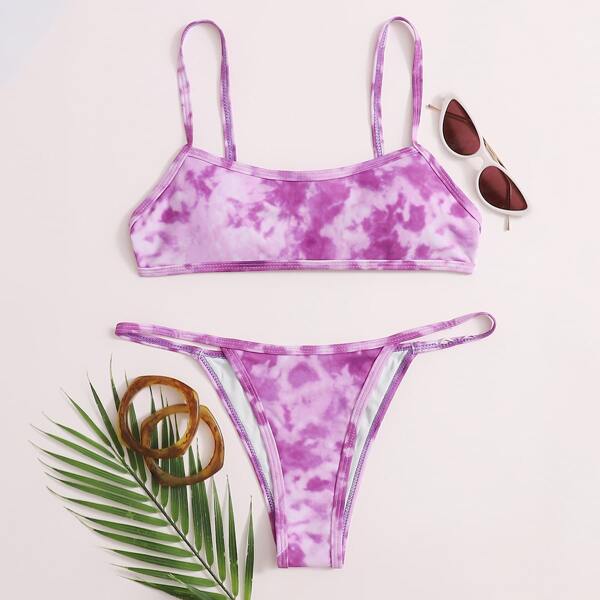 

Tie Dye Thong Bikini Swimsuit, Purple