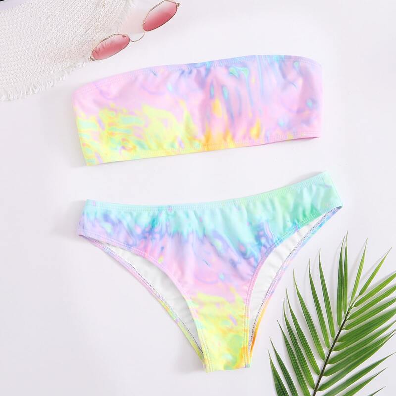 

Tie Dye Bandeau Bikini Swimsuit, Multicolor