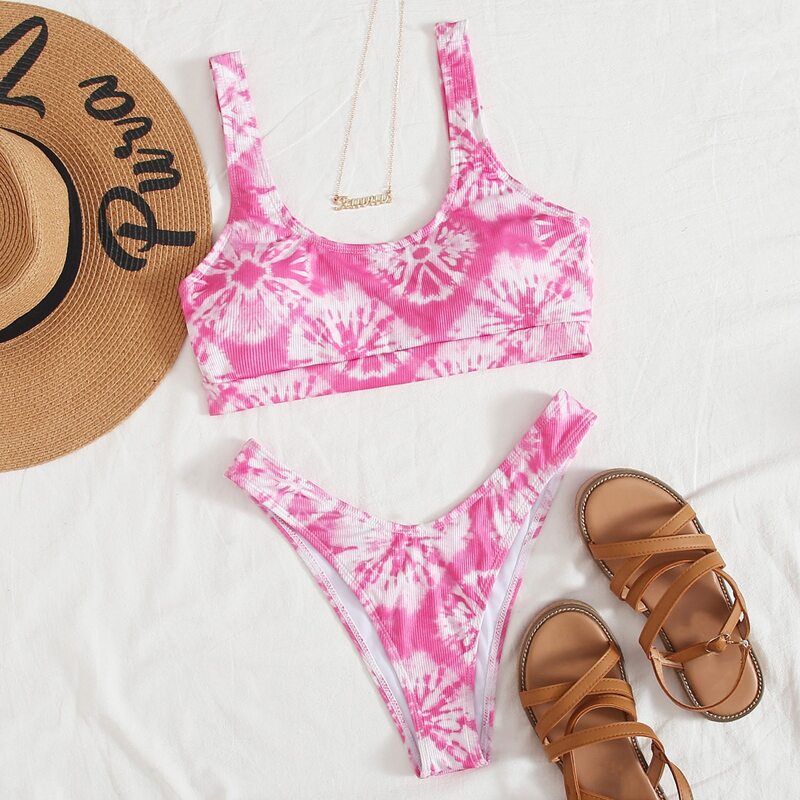 

Tie Dye High Cut Bikini Swimsuit, Pink