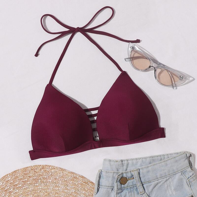 

Triangle Halter Bikini Top, Burgundy