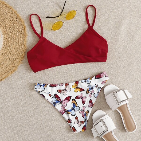 

Butterfly Print Cheeky Bikini Swimsuit, Multicolor