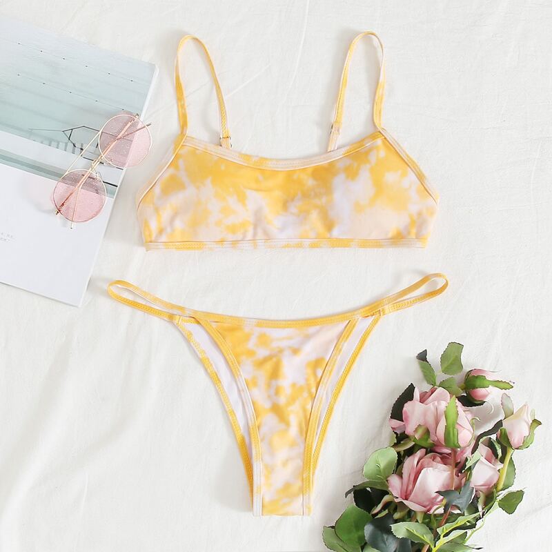 

Tie Dye Thong Bikini Swimsuit, Yellow