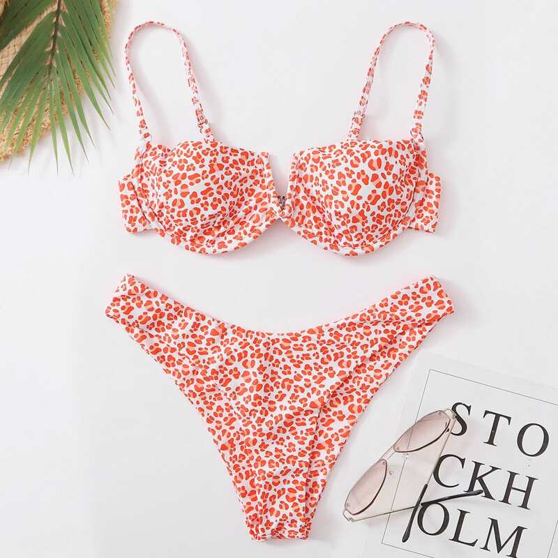 

Leopard V Wired Underwire Bikini Swimsuit, Orange