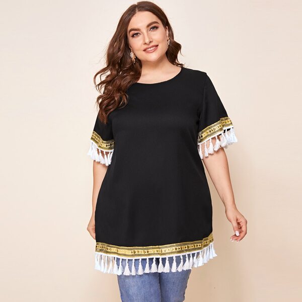 

Plus Tassel Tape Detail Top, Black