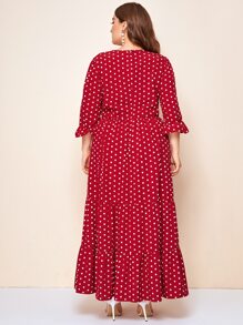 EMERY ROSE Plus Size Polka Dot Tiered Ruffled Dress - Burgundy - View 2