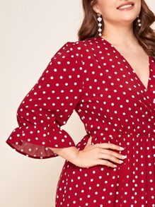 EMERY ROSE Plus Size Polka Dot Tiered Ruffled Dress - Burgundy - View 4