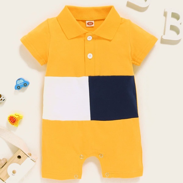 

Baby Boy Button Front Colorblock Romper, Yellow