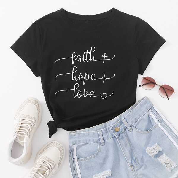 

Letter Graphic Short Sleeve Tee, Black