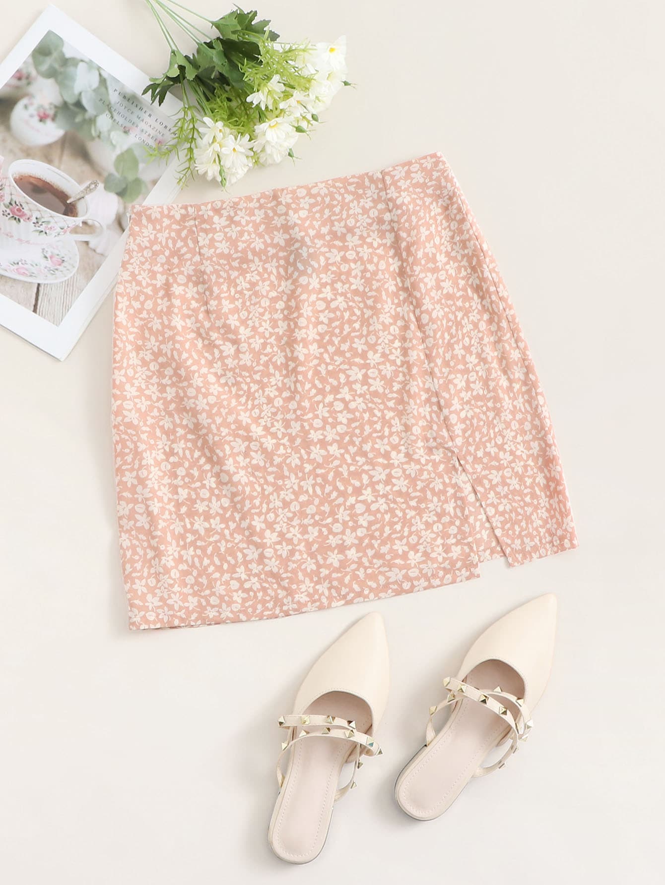 Split Hem Ditsy Floral Skirt thumbnail