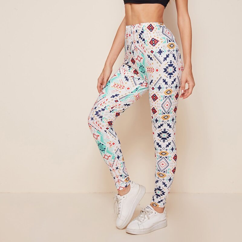 

Geo & Tribal Print Skinny Leggings, White