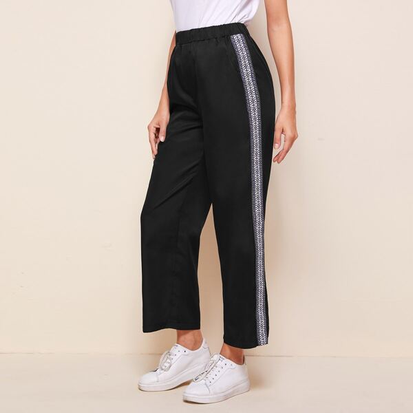 

Tribal Embroidered Tape Side Pants, Black