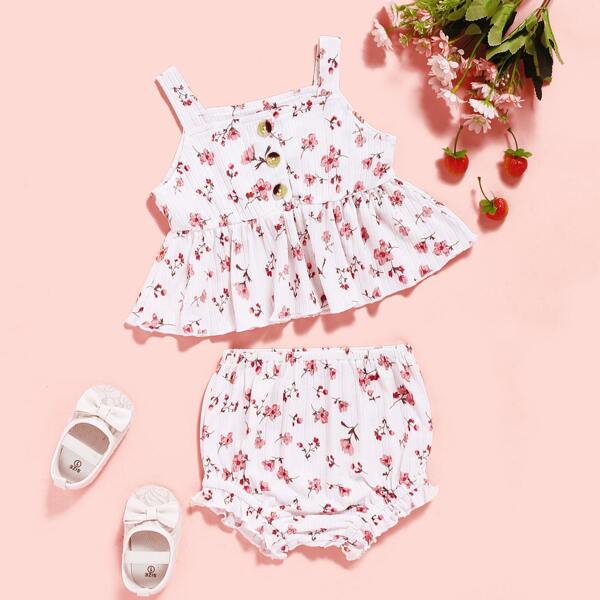 

Baby Girl Ditsy Floral Ruffle Hem Cami Top & Shorts, Multicolor